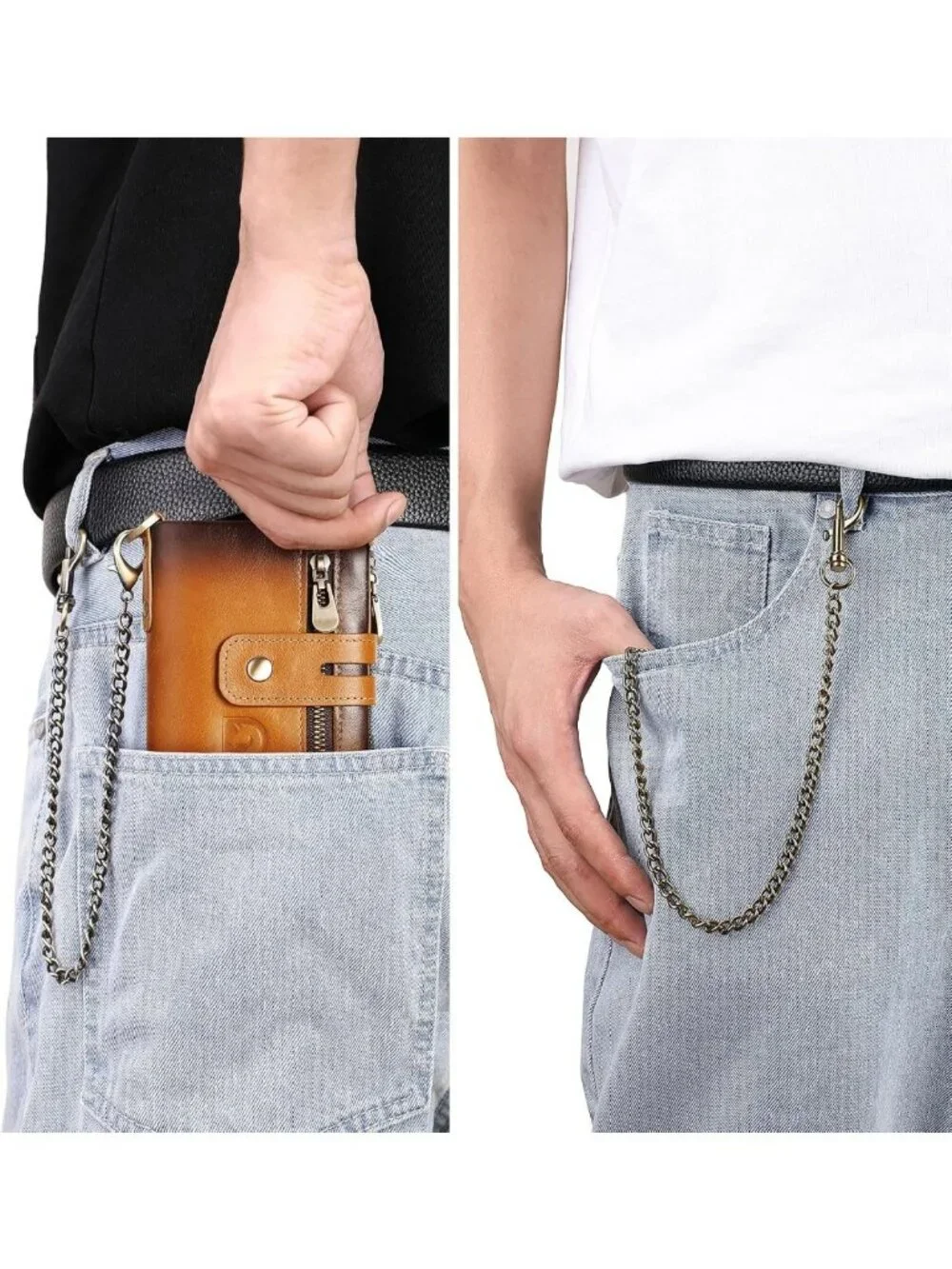 Genuine Leather Biker Wallet with Chain, RFID Blocking Anti-Theft Bifold Design